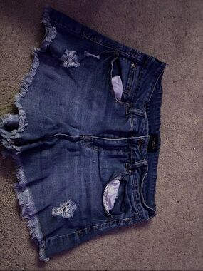 Celebrity Pink Distressed Frayed Hem Denim Shorts - Blue